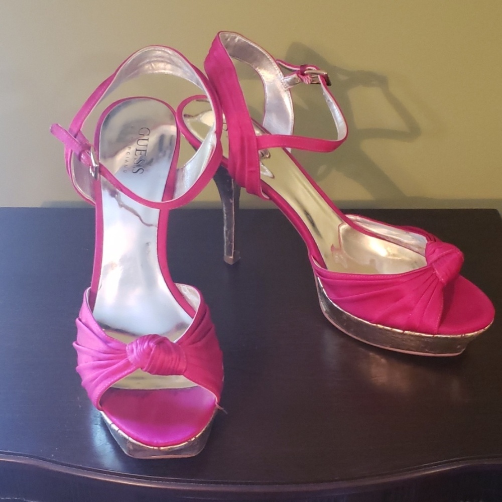 Guess open toe pink stiletto heels